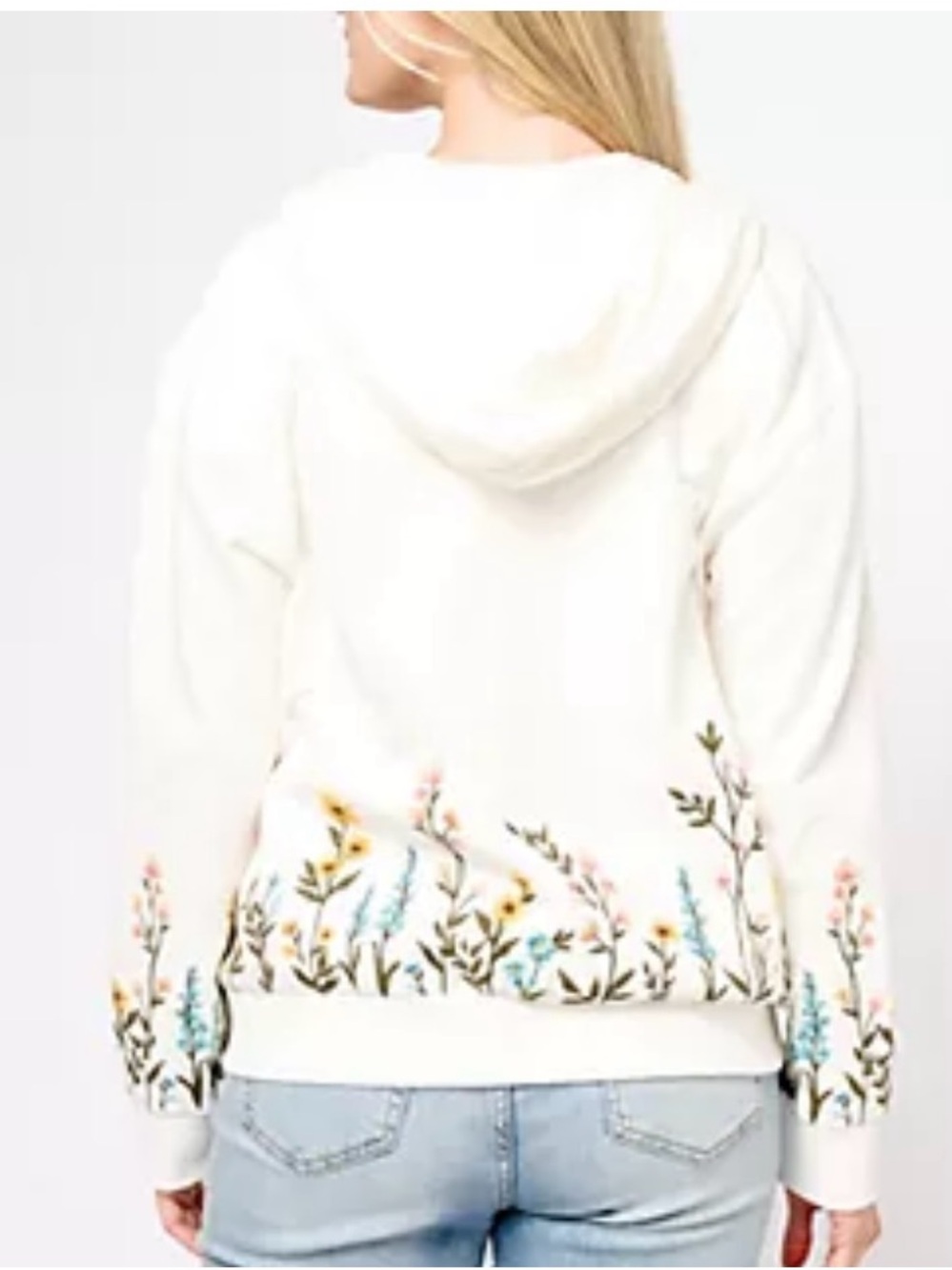 Driftwood White Zip Up Hoodie with Floral Embroidery - Sunny Garden - Picture 12 of 13